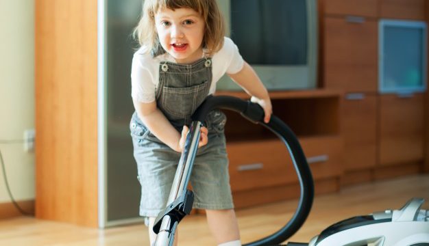 Baby girl cleaning